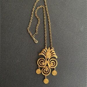 Vintage Coro Gold Tone Statement Swirl Boho 1970s Pendant Necklace w/Chain